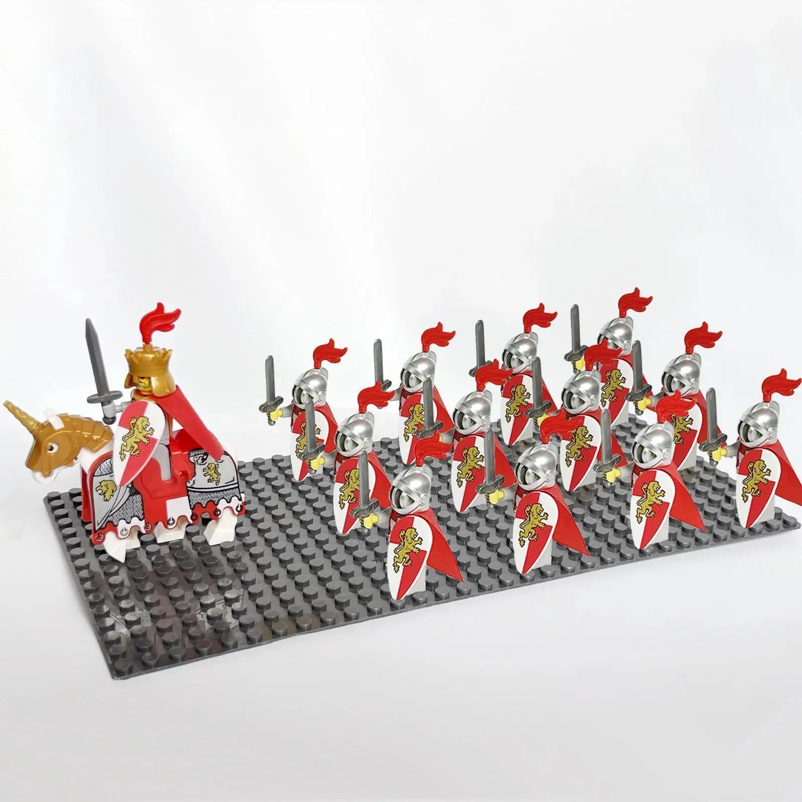 2026 new 13pcs Vintage Castle Kingdoms Red Dragon Royal Knights Horse Dark Blue Lion Army Solider Minifig Building Block Toys for Kids