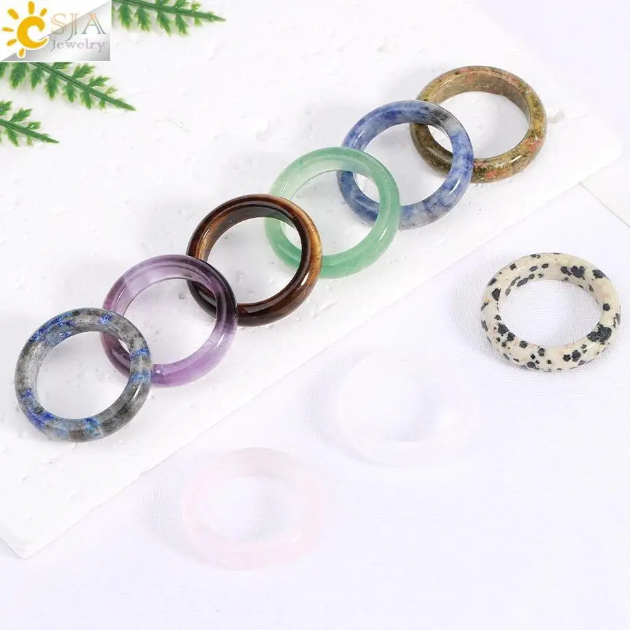 CSJA Natural Stone Circle Ring Healing Pink Quartz Rock Crystal Rings for Making DIY Pendant Necklace Jewelry Man Women H223