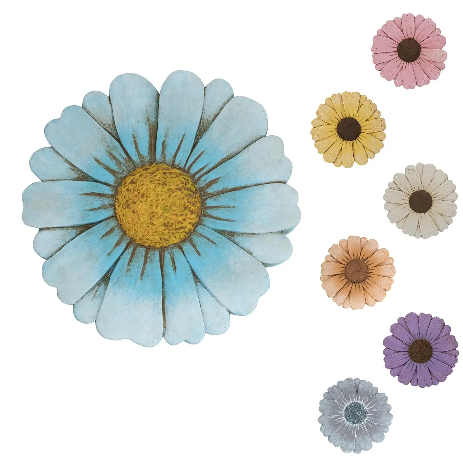 Heavy Duty Concrete Stepping Stone 10 Inch Daisy Design, Non Slip Garden Pathway Stone for Outdoor Walkway Yard Patio Lawn (Blue)