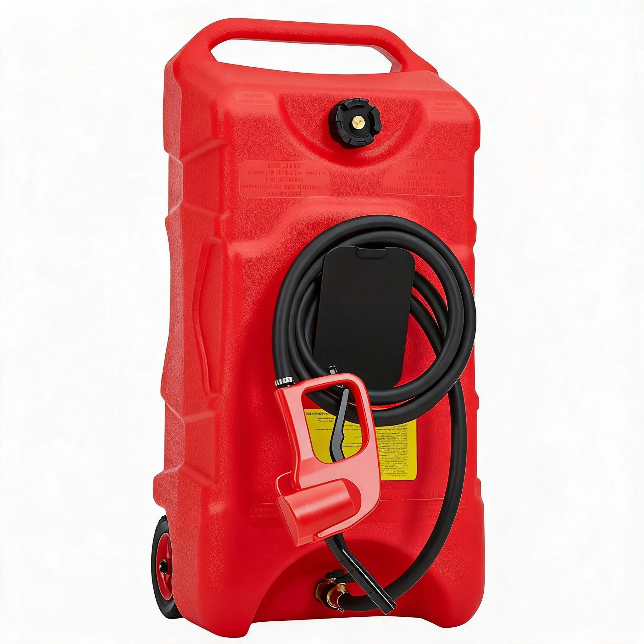 Heavy-Duty Portable 15-17 Gal Gas Can Fuel Caddy, Leak-Proof Fuel Transfer Tank with 10FT Manual Siphon Pump & Wheels, for Car, Lawn Mower, Generator