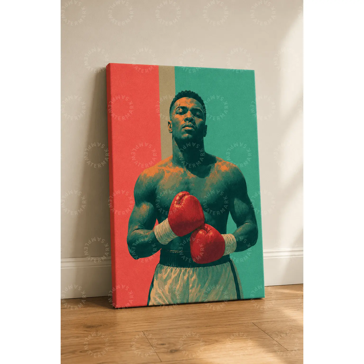 Retro Boxer Canvas Poster, Red Boxing Gloves Athlete Portrait, Teal Coral Sports Aesthetic Wall Decor, Bedroom Wall Art, Living Room Decor, Office Wall Art, Gym Decor, Boxing Fan Home Decor