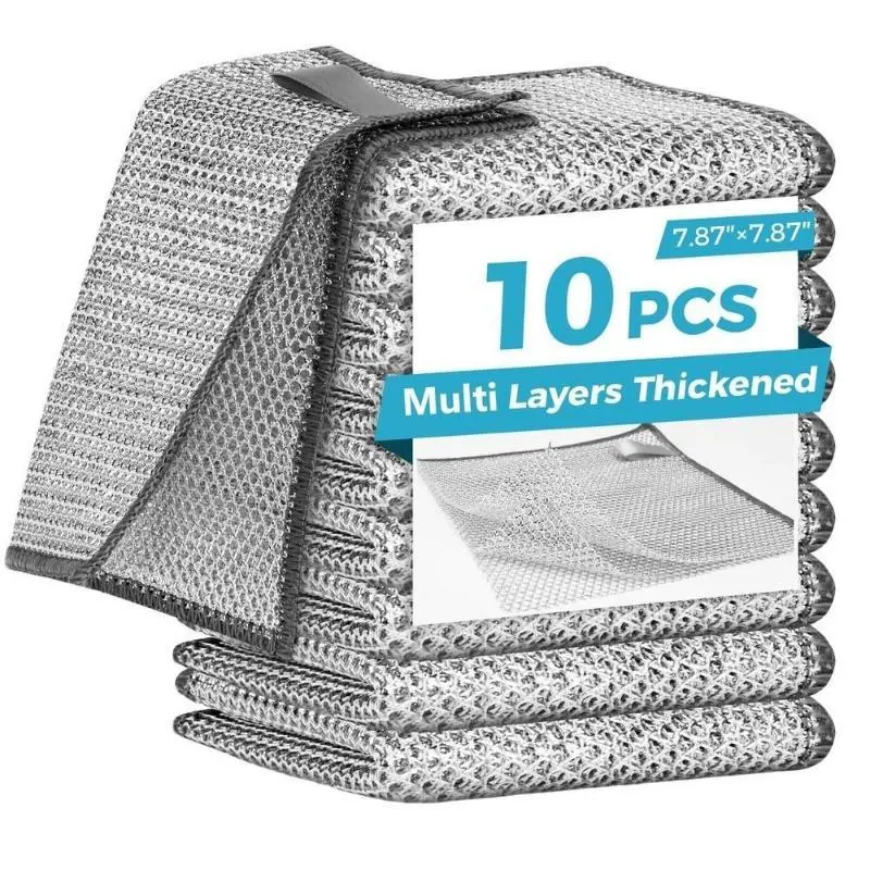 10-Pack Multi-Functional Scratch-Resistant Washable Dual-Layer Cleaning Cloths, Wet-Dry Kitchen Sink Cloths, Dishwasher Safe for Dishwashing