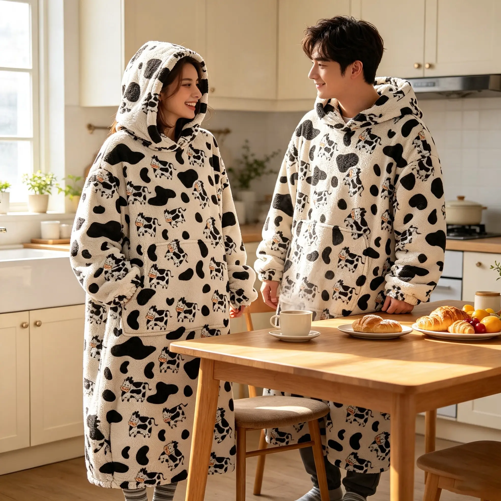 hoodie blanket, Wearable Blanket, Unisex Cow Print Cozy Hooded Blanket, Soft Wearable Throw with Sleeves, Comfortable Sleep Cover, Christmas & Valentine's Day Gift，Christmas Gift,Valentine's Day gift
