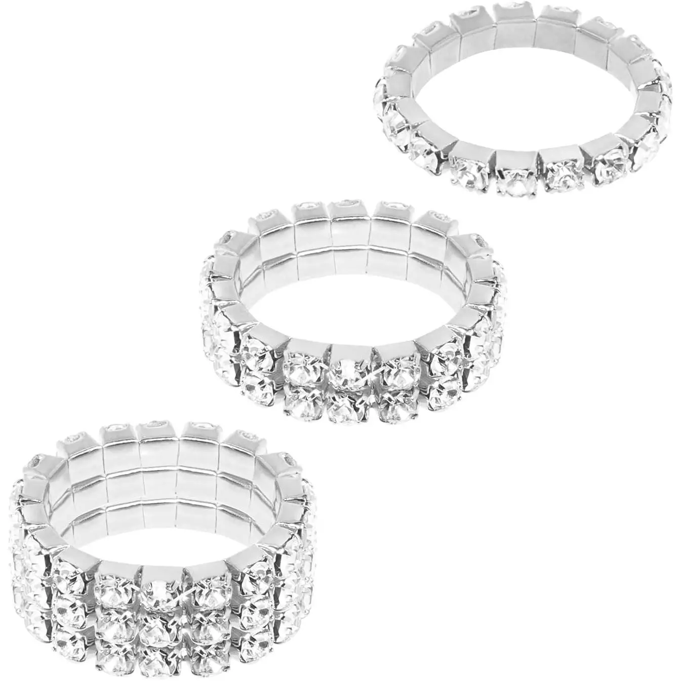 Rhinestone Stretch Ring 3Pcs Crystal Stackable Elastic Finger Rings Cute Diamond Engagement Ring for Women Wedding Valentine’s Day Party Favor