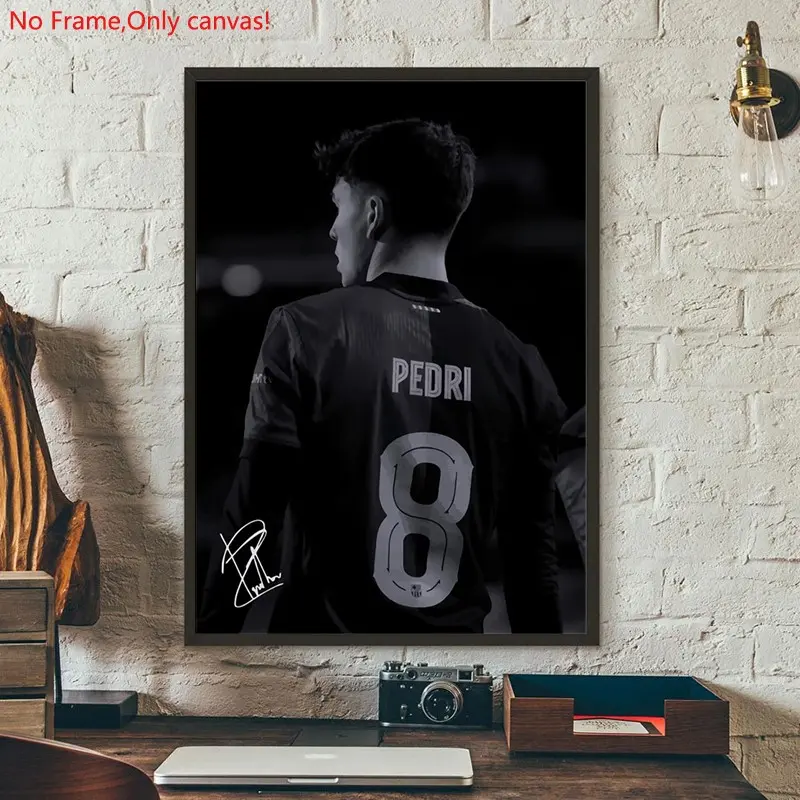 1 piece/set frameless canvas painting print poster, Classic Football player art, Pedri Soccer Player Black and White, a perfect gift for football loves, ideal gift for bedroom, living room, dorm hallway, kitchen, mural, wall decoration, room decor