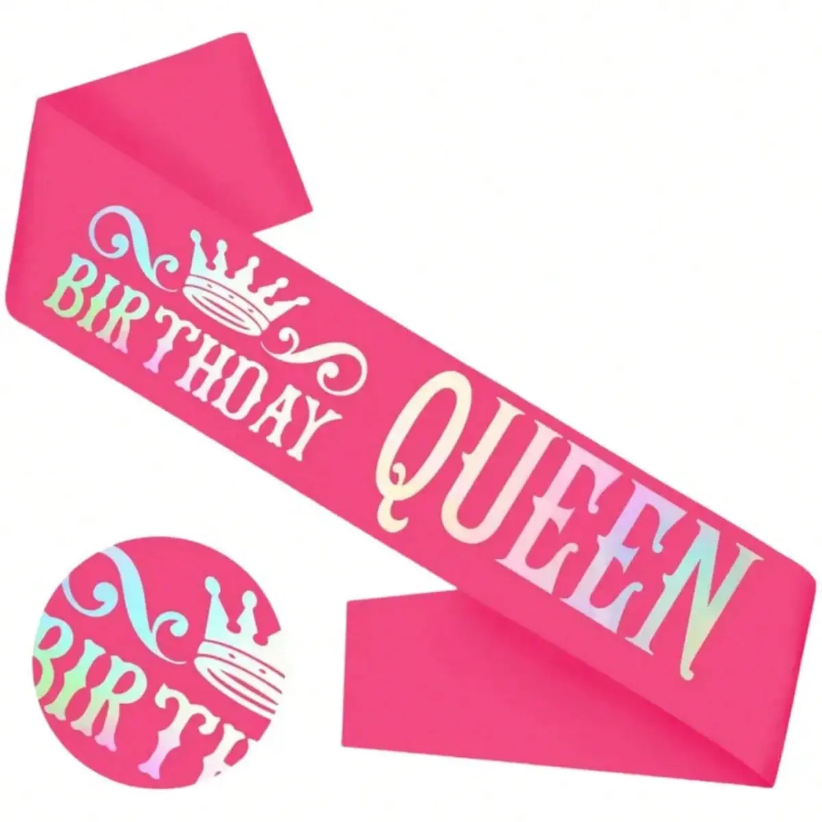 1Pcs Women Queen Birthday Sash, Pink Glitter Sash with Rainbow Foil Trim, Funny Birthday Party Decor Gift for All Ages Birthday Friends Family
