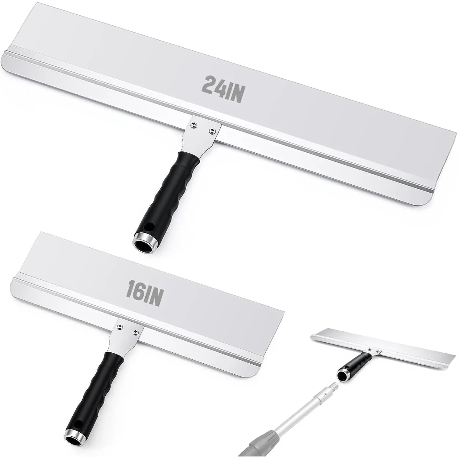 2 Pcs 16" and 24" Drywall Skimming Blade Set Threaded End Can Be Attached to Extension Pole Stainless Steel Drywall Taping Knife for Skimming and Smoothing Walls Ceilings(Pole Not Included)
