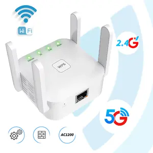 Dual Band WiFi Extender 1200Mbps, 4 High-Gain Antennas, Whole Home Coverage, Supports 100 Devices, Ethernet Port, Ideal for Home, Apartment, Office, Gaming, Streaming, Video Calls & Smart Home Devices