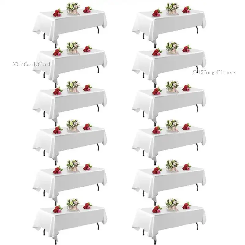 6/10 Pack White 102 x 60 In Tablecloths – Fit 4 - 8 foot Rectangle Tables|     Stain & Wrinkle Resistant|     Washable Polyester Table Covers for Wedding, Party, Dining, Tablecover, Decoration, Ornaments, DecorXX14CandyClashXX15ForgeFitness