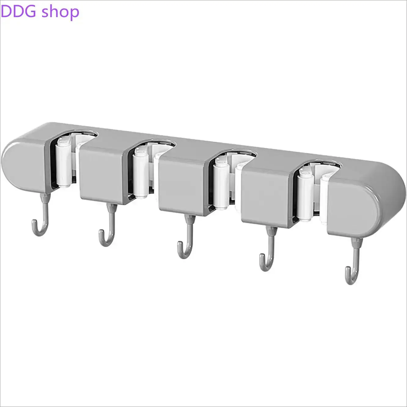 Wall Mounted Mop and Broom Organizer - Heavy Duty Storage Rack with 4 Racks & 5 Hooks - Space-Saving Holder for Kitchen, Garage, Garden, Bathroom, Laundry Room