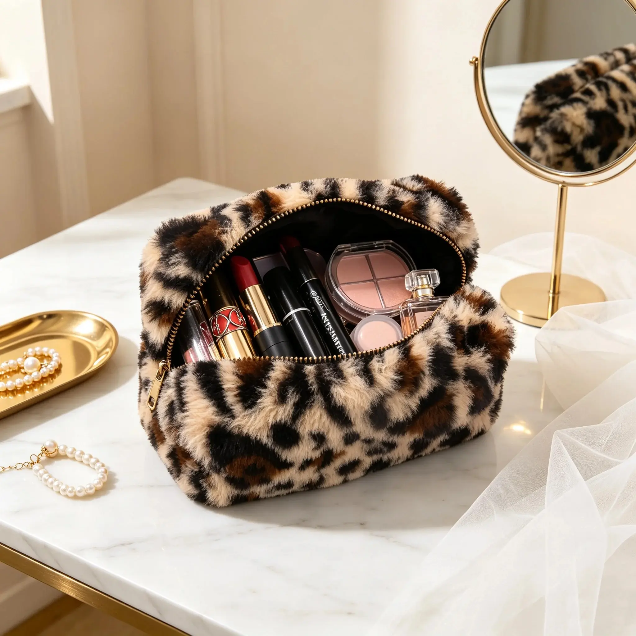 Soft Plush Cosmetic Toiletry Bag - Luxury Luggage Accessory for Travel Storage