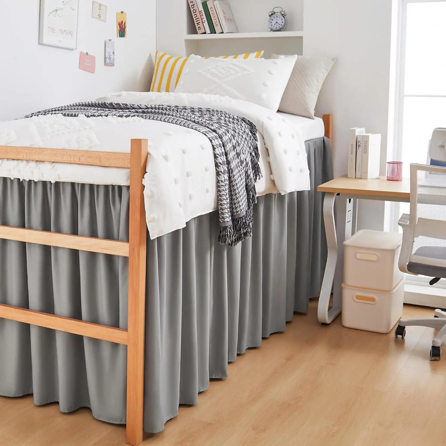 Dorm Bed Skirt, Twin XL with 30 Inch Drop, Microfiber Dust Ruffle with Platform, Wrinkle Free Easy Fit Long Bed Skirt for College Dorm Room, Grey