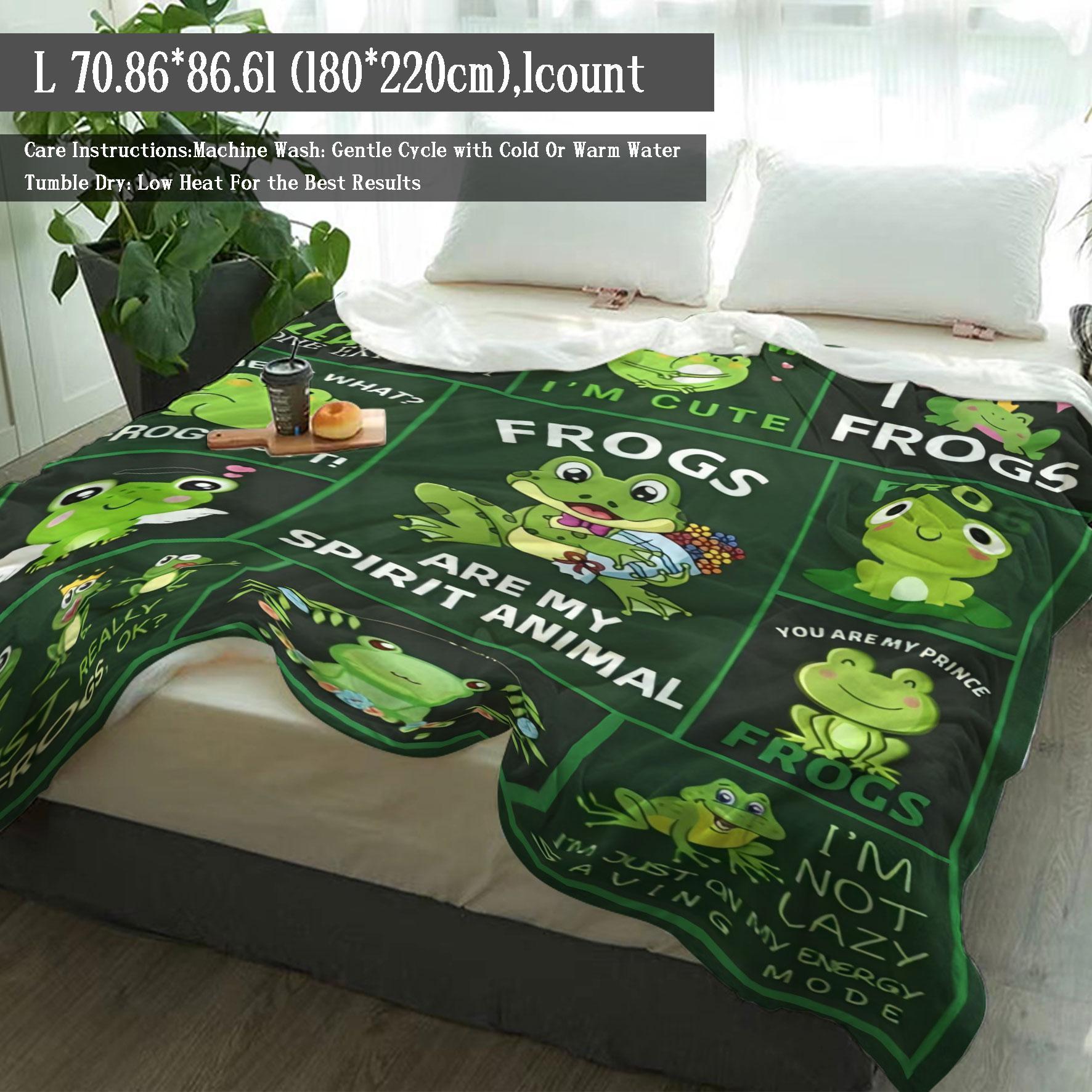 Frog Pattern Blanket, 1 Count Soft Throw Blanket, Air-conditioned Room Blanket, Warm Nap Blanket for Home Office Travel Camping, Cozy Blanket