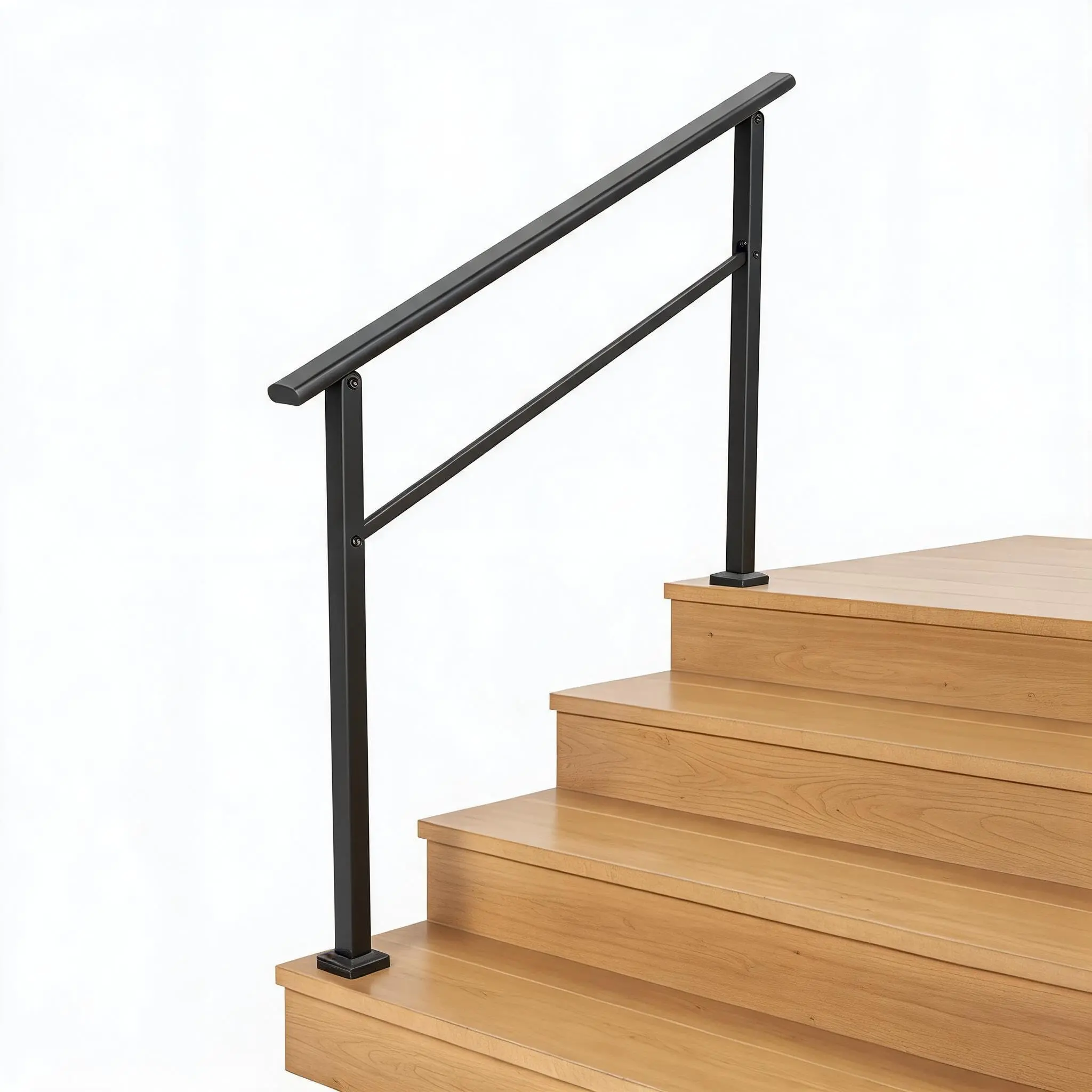 Adjustable Height Outdoor Stair Handrail with 4 to 5 Steps, Durable Black Metal Treppengeländer for Secure and Stylish Stair Railing