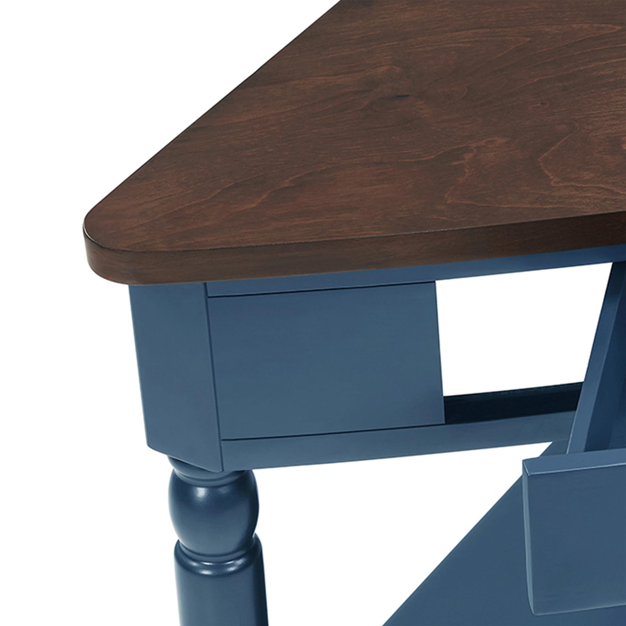 33.8'' Small Triangle Corner Table, Wood Corner Side Table for Small Spaces/ Living Room, 3 Tier End Corner Table with Solid Wood Legs, Navy Blue and Espresso Top