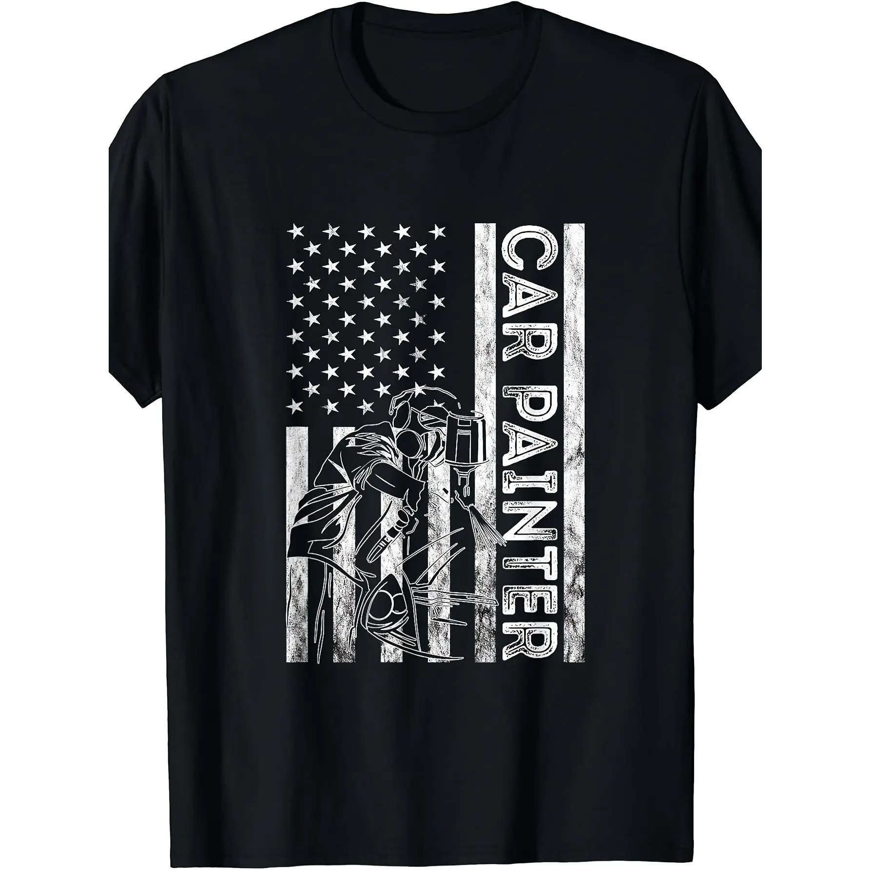 Men's Fashion Graphic T-Shirt, Simple & Soft Cotton Round Neck Shortsleeve Top with Auto Body Painter Print