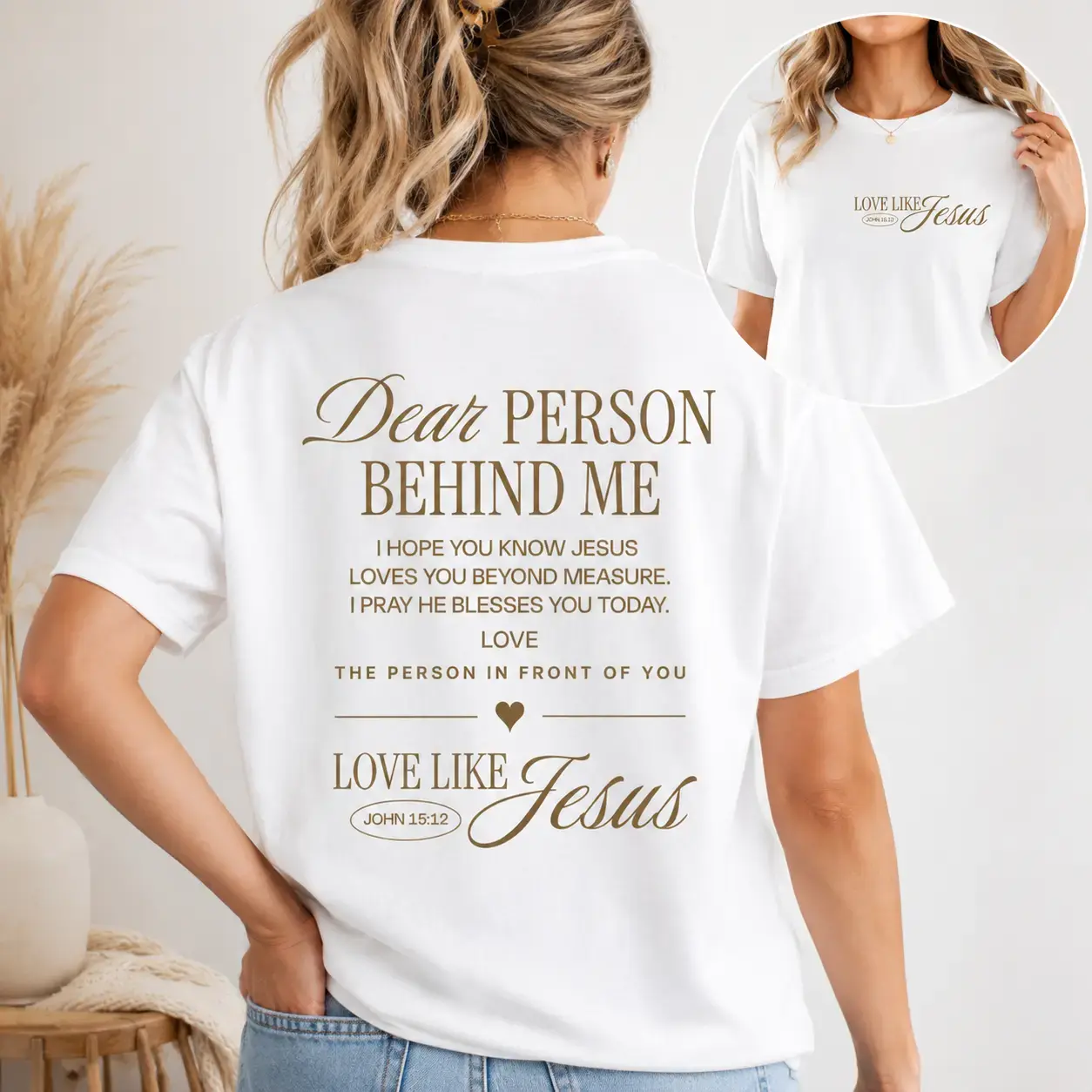 Faith Jesus Quote Double‑Sided Print Oversized Cotton T‑Shirt, Inspirational Outfit Fashion Gift for Her, Valentine Holiday Best Present