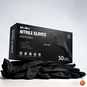 50Pcs Black Disposable Nitrile Gloves, Textured Heavy Duty Disposable Cleaning Gloves, Multipurpose Latex-Free Gloves for Beauty Salon, Tattoo, Pet Grooming, Household Cleaning & Auto Car Maintenance