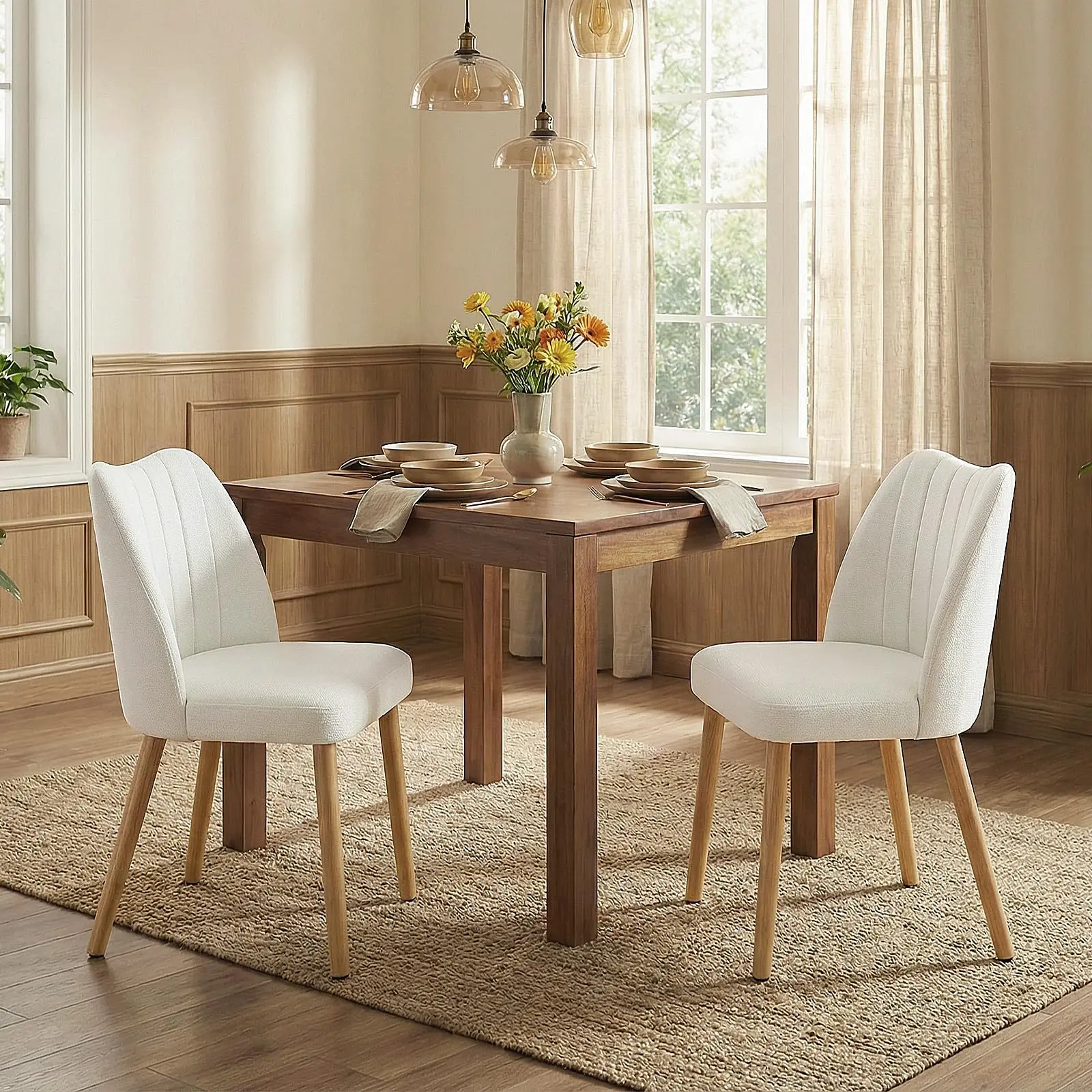2-Pack Nordic Dining Chairs – Linen Upholstery, Wood Legs, Ergonomic Backrest – Comfortable Cushions for Dining Room, Kitchen, Café, Vanity – 47x51x78cm,dorm essentials,home decor