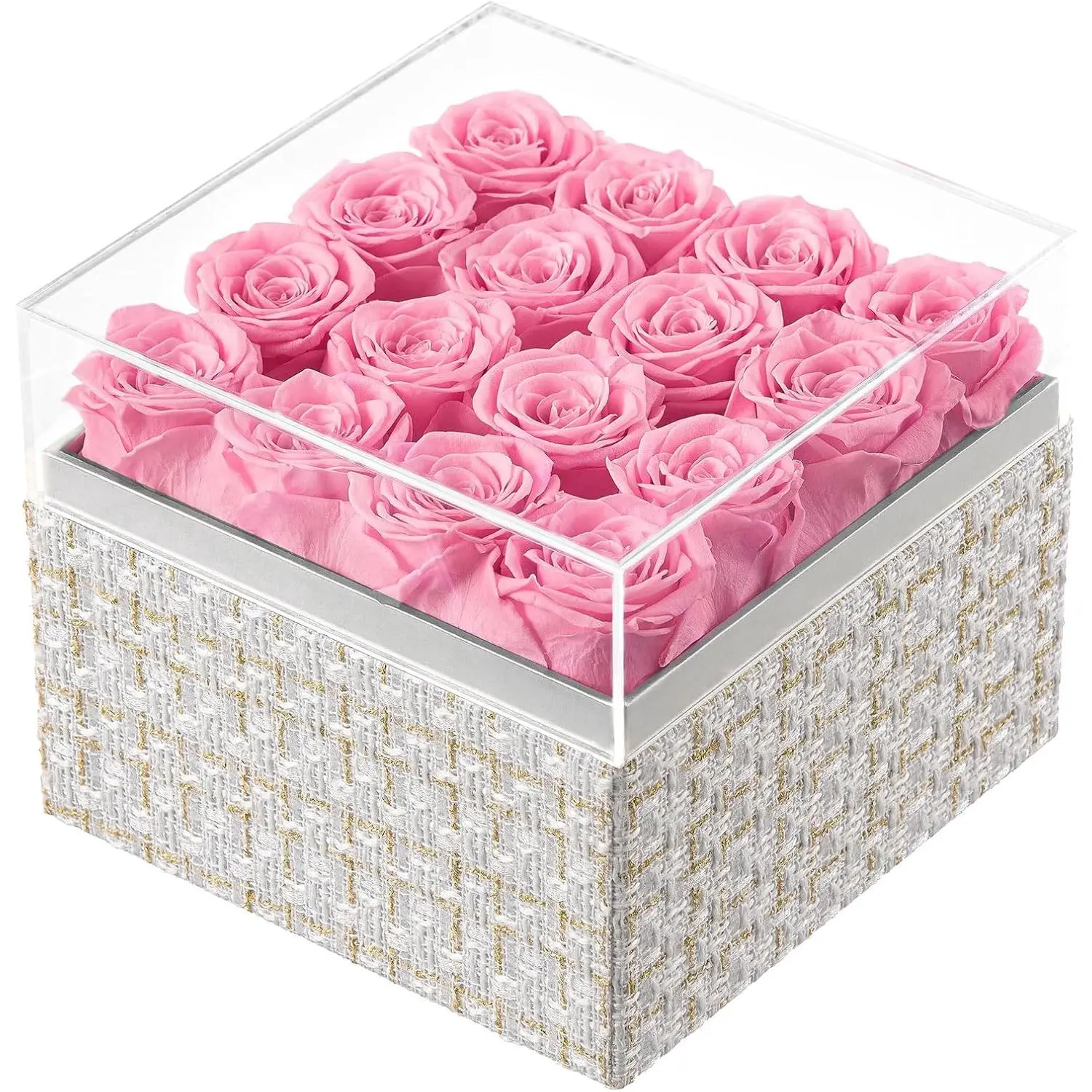 Forever Flower Preserved Rose that Last Over a Year Rose Box  | 16  Real Roses, for Her,Mother Day,Valentines Day,Anniversary Maintenance-Free,Square  White  Box