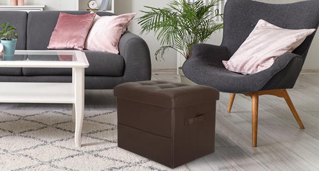 Storage Ottoman Foot Rest Stool, Foldable Leather Footstool Storage Bench with Thicker Foam Padded Seat. Foot Rest Under Desk for Living Room Bedroom 350 lbs, 17x13x13 in, Brown Storage Ottoman Foot Rest Stool, Foldable Leather Footstool Storage Bench with Thicker Foam Padded Seat. Foot Rest Under Desk for Living Room Bedroom 350 lbs, 17x13x13 in, Brown