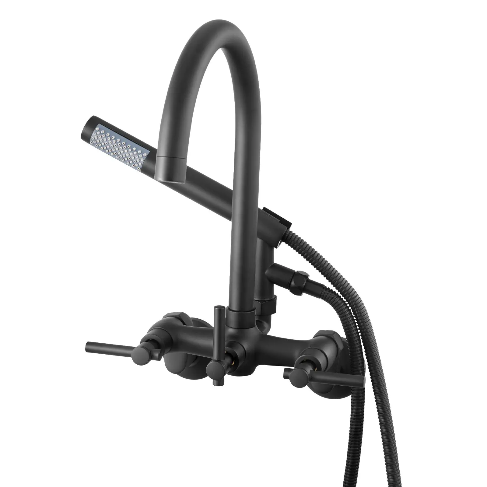 VEVOR Vintage Wall-Mounted Clawfoot Tub Faucet, Bathtub Filler Kit with Handheld Shower, Adjustable Arm & Rotatable Gooseneck Spout, Matte Black for Bathtub Use