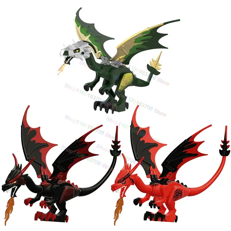 W1501 HOT Green Dragon Building Blocks Black Dragon fire wings Action Figures Models Accessory Puzzle Kids for Toys Gifts K2356