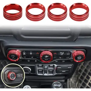 Air Conditioner Headlight Center Consoles Switch Knob Cover Trim for 2018-2025+ Jeep Wrangler JL JLU Gladiator JT 4XE Interior Accessories, Red Aluminum Alloy 4Count