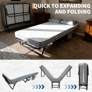 Portable Twin Rollaway Folding Bed With 4" Memory Foam Mattress For Adults, Heavy Duty Metal Frame & Lockable Wheels, Compact Space-Saving Design Ideal For Home Office Small Apartment Guest Room