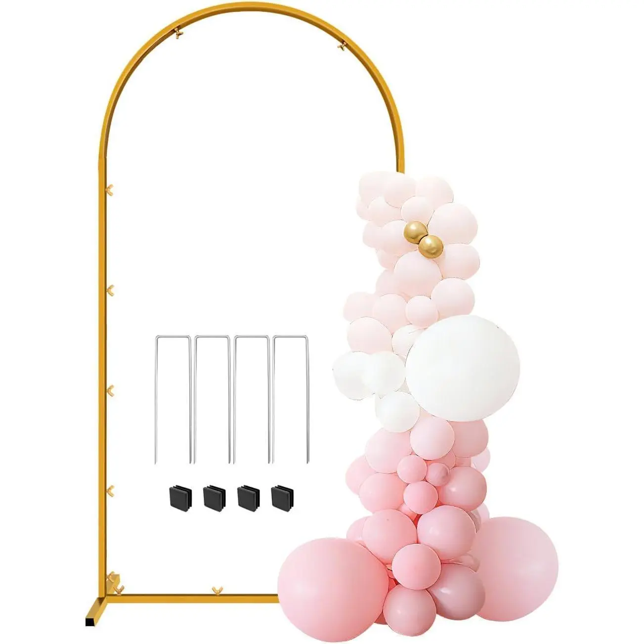 6 FT Portable Foldable Solid Durable Stainless Steel Gold Metallic Arch Frame Prop, Single Unit Backdrop Stand for Wedding Ceremony, Baby Shower Decorations