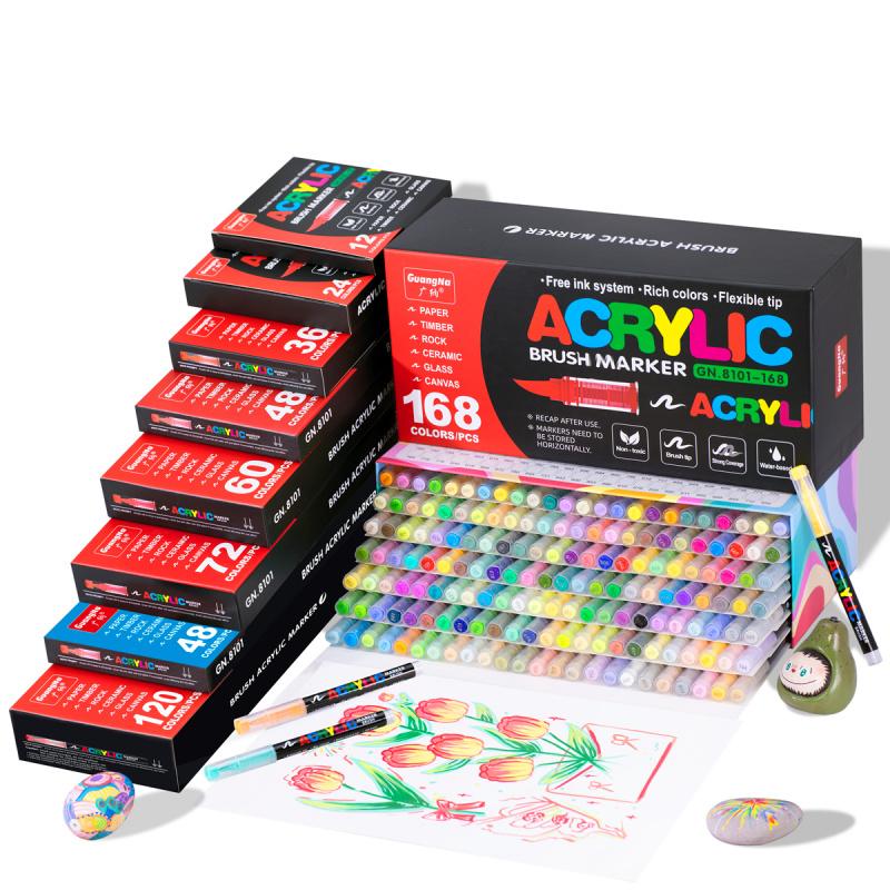 Guangna Automatic Ink Control Acrylic Paint Markers, Brush Tip Acrylic Paint Pens for Wood Rock Glass Canvas Stone Fabric Glass Metal Ceramic Canvas DIY Crafts Art Supplies Gifts, Acrylic Painting Pen #TOP PICKS
