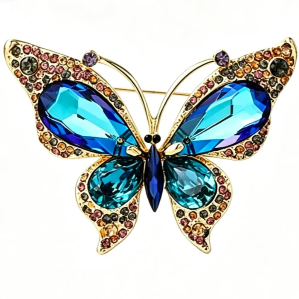 Statement Blue Crystal Butterfly Rhinestone Brooch 1 Style Neutral Wedding Outfit Decor Pin
