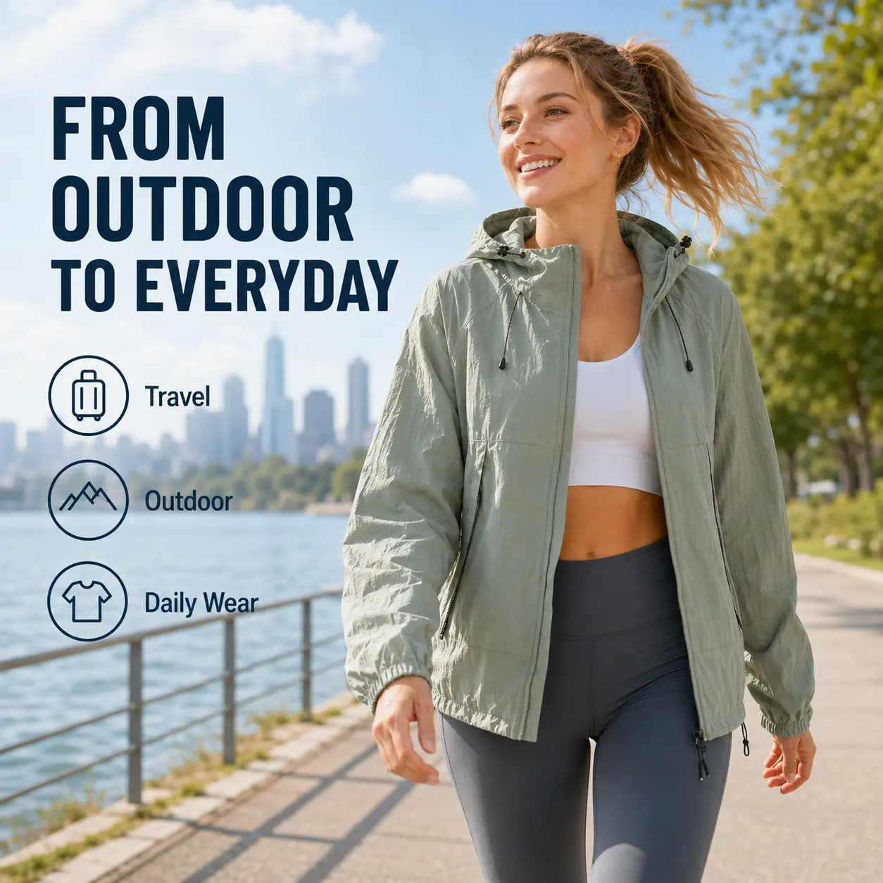 Women's UPF100+ Sun Protection Outerwear - Lightweight Hooded Zip-Up UV Blocking Windbreaker, Breathable Basic Plain Tops for Women, Sun Protective Clothing for Summer Hiking, Travel