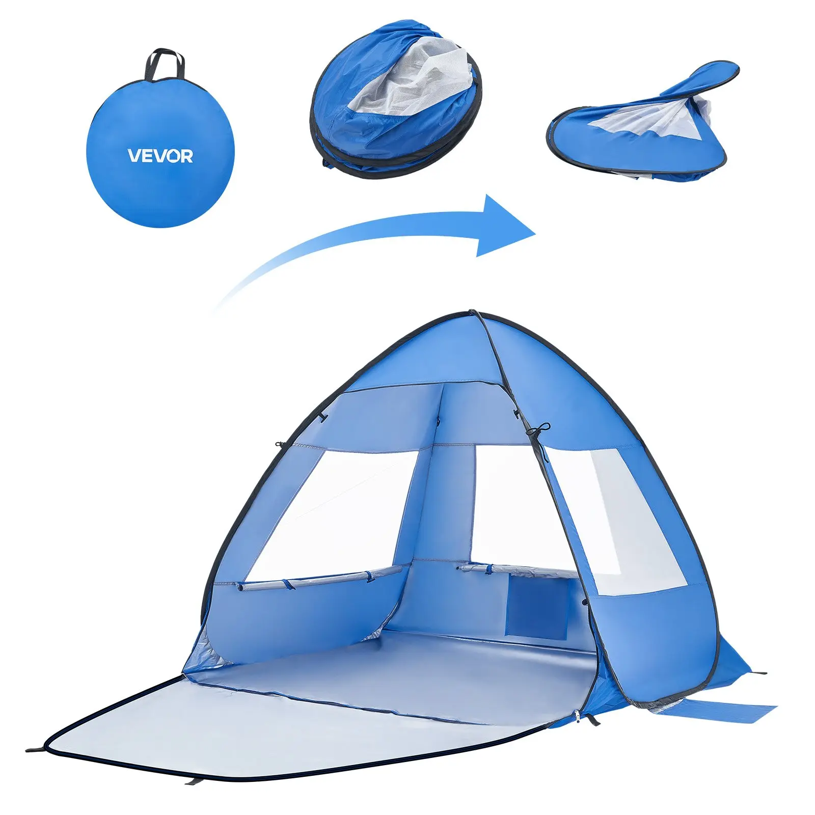 VEVOR Oversized 2-Person Beach Tent Sun Shelter, UPF 50+ Windproof Outdoor Canopy, Portable Lightweight Easy-Setup Shade with Carrying Bag Sand Pockets for Beach Picnic Camping Fishing