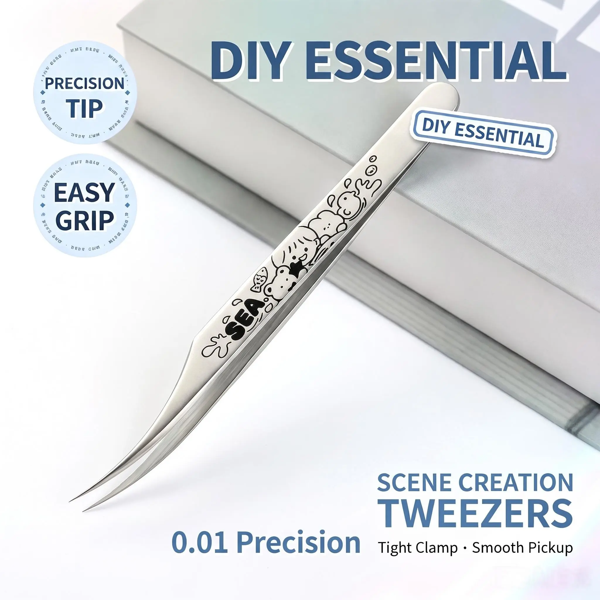 Cute Pattern Bent Precision Tweezers, 0.01mm Ultra-Fine Tip Stainless Steel, Fatigue-Resistant Hand Tool for DIY Crafts and Miniature Scenes #ScrapbookingTools #JournalSupplies #DIYCraft #MiniScene #PrecisionTweezers #WashiTapeTools #HandmadeCraft #Kawaii