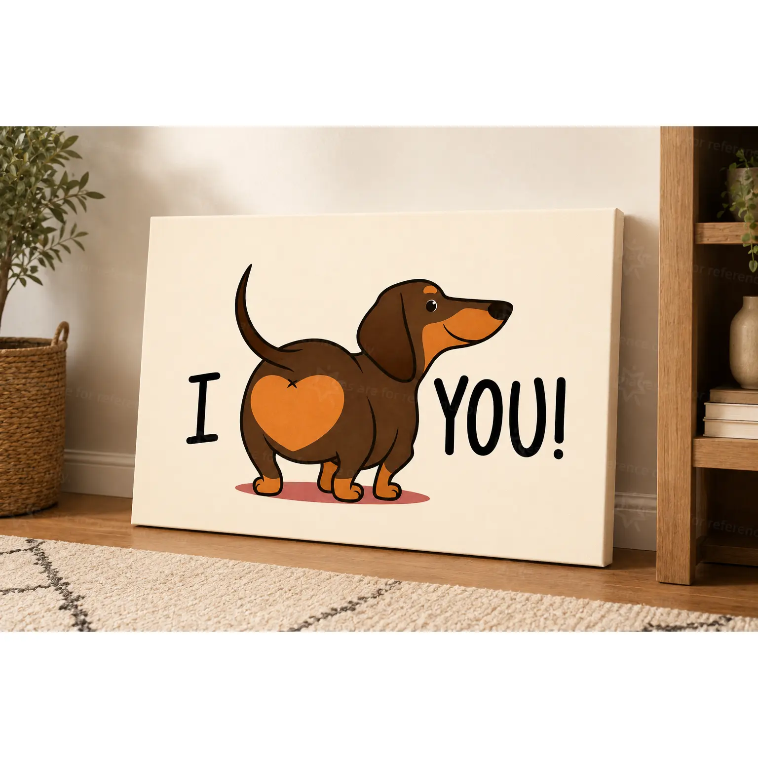 Cute Cartoon Dachshund Heart Butt I Love You Wall Art Canvas Poster, Funny Pet Dog Romantic Decorative Poster Prints, Bedroom Living Room Couple Sweet Wall Decor, Available as Unframed Canvas Poster or Framed Canvas Wrap