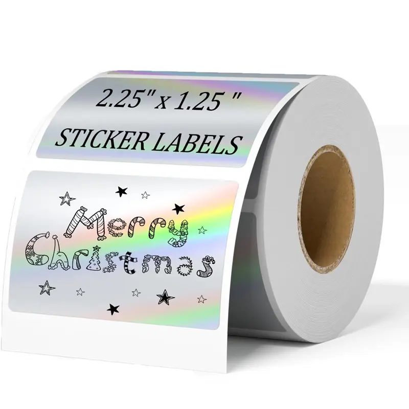 2.25 X 1.25 Inch Holographic Thermal Sticker Labels, 500pcs Waterproof Self-Adhesive, Printable Rectangular Stickers for Small Business Logo/barcode