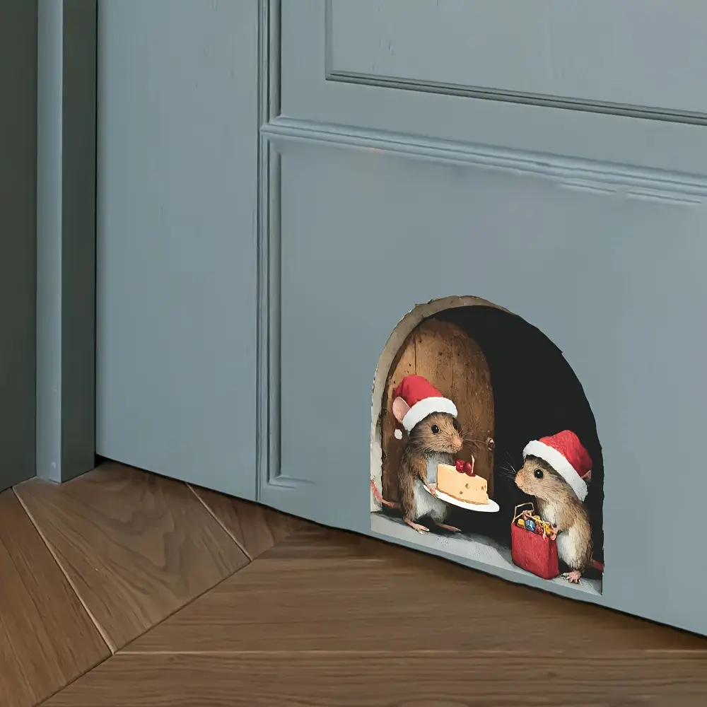 Christmas Mouse Hole Wall Sticker, Removable Waterproof PVC Decal, Perfect for Christmas Wall Decorations, Easy to Apply and Remove, Wall Decals