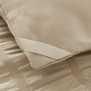 Beige Seersucker Queen Comforter Set (90x90 inches), 3 Pieces-100% Soft Washed Microfiber Lightweight Comforter with 2 Pillowcases, All Season Down Alternative Comforter Set for Bedding