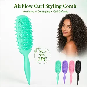 Curl Defining Brush, Define Curl Brush, Airflow Curl Defining Brush for Curly Hair, Vented Detangling Styling Comb with Pointed Tail Handle, Wet or Dry Curly Coily Hair Brush, Smoothing and Blow Dry Styling