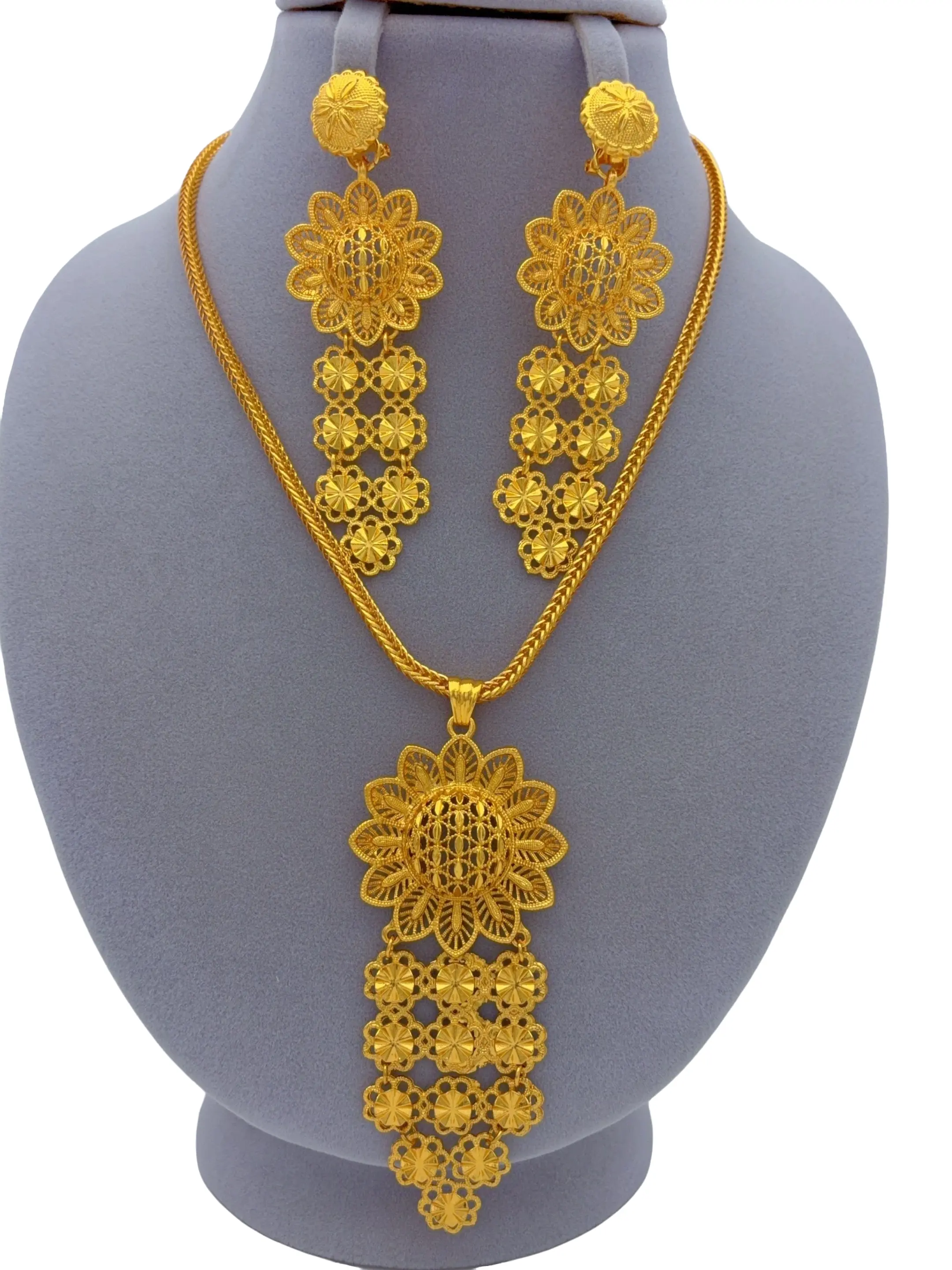 2-Piece Jewelry Set for women, Dubai African Style Luxury Flower Necklace Earrings, Elegant Daily Wear, Party Accessory, Gift for Wedding