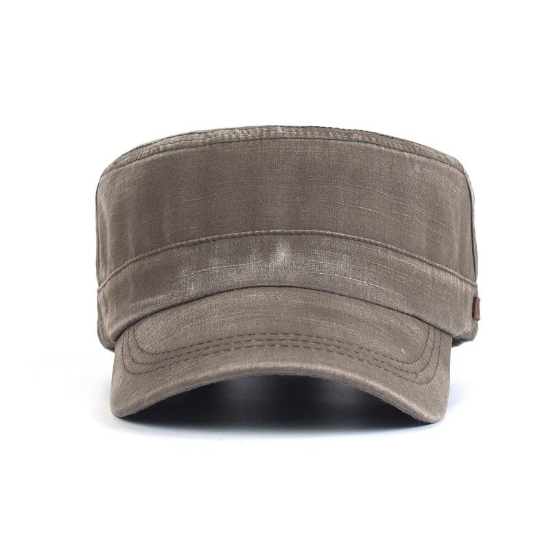 Washed Cotton Military Caps Casual Flat Top Hat Men Women Cadet Army Cap Adjustable Unique Design Vintage Four Seasons