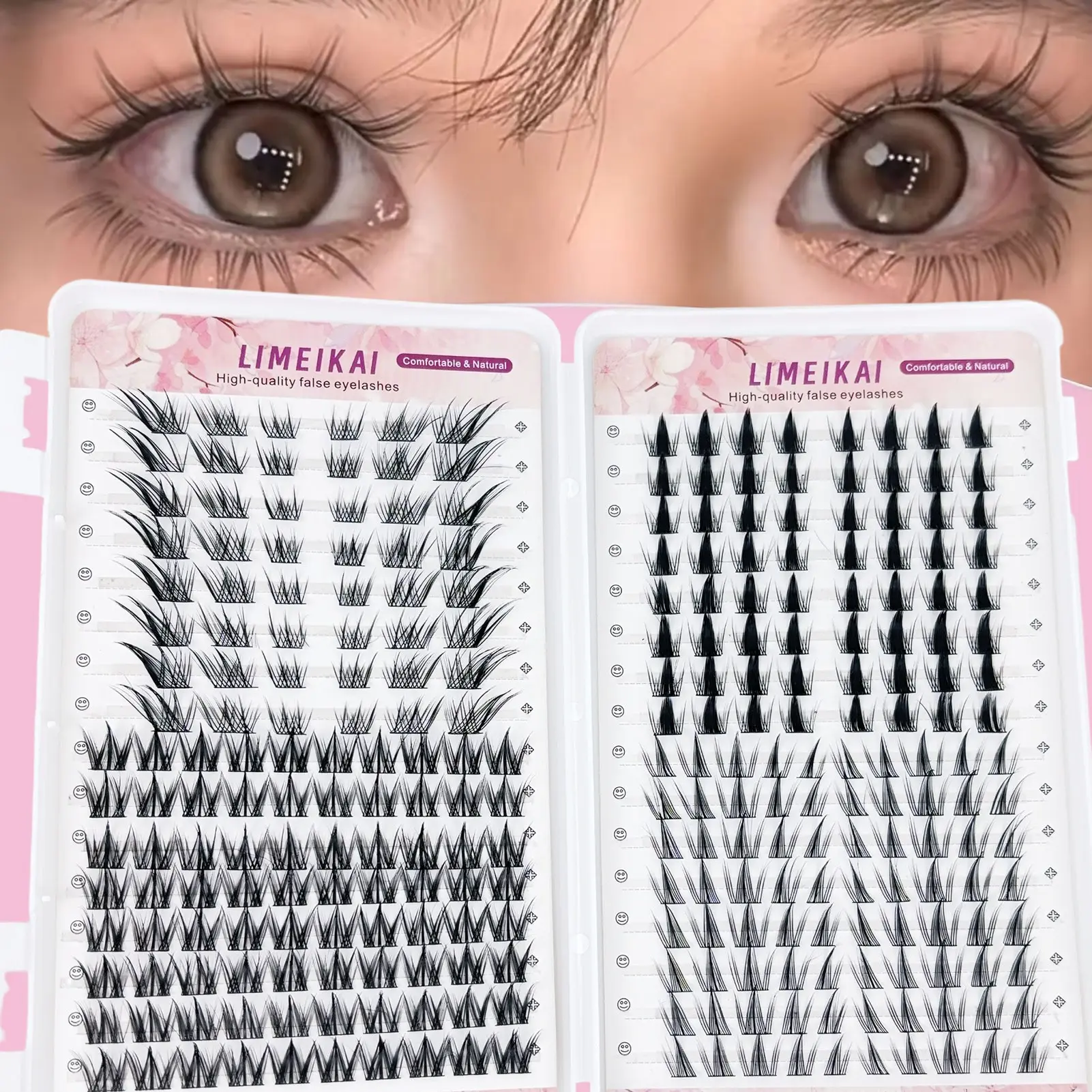 32 Rows Mixed False Eyelashes, Sunflower & Devil Styles, Soft Lightweight Natural Lashes, D Curl Dense Style, Non-Toxic Patch Form, DIY Volume Eyelashes, Synthetic Lashes