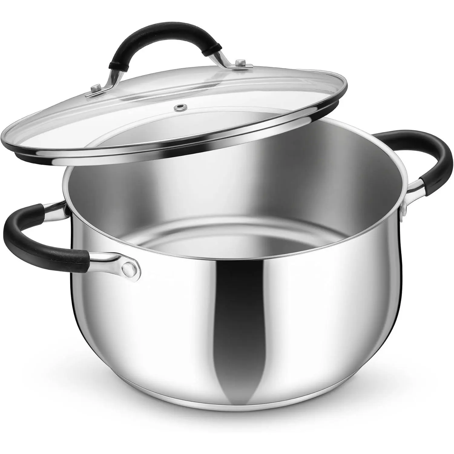 6 Qt Stainless Steel Stock Pot, Tri-Ply Bottom Soup Cooking Pot with Visible Lid, Dual Heatproof Handles, Fits Induction Gas All Stoves, Non-Toxic & Dishwasher Safe for Pasta Soup Stew