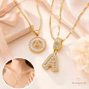 2 Pack Initial Necklace Set for Women, 18K Gold Plated Layered Letter Pendant Necklaces with Sparkling Cubic Zirconia, Adjustable Personalized Jewelry Gifts