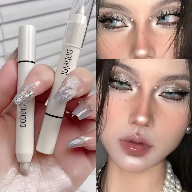 Anti-Dull Metallic Pearlescent Brightener Pen, Dual-Use For Eyeshadow & Lying Silkworm, Creamy Texture, Must-Have For Daily Vibe Shimmer Makeup