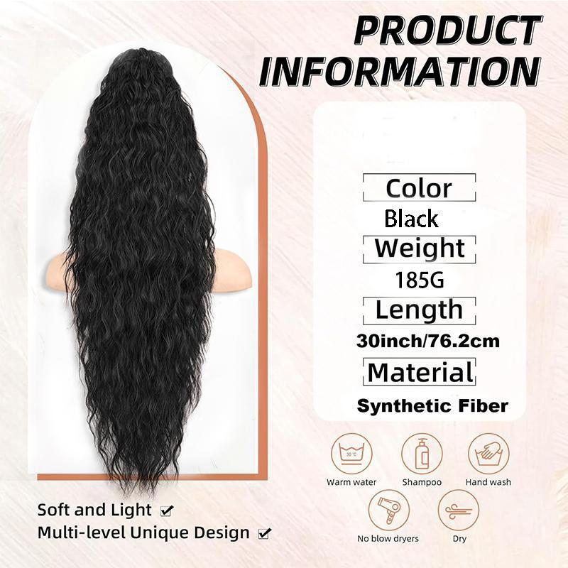32 Inch Curly Wave Ponytail for Women Long Water Wave Claw Fake Tail Extensions Natural Looking Synthetic Black Fluffy Curly Ponytail Hairpiece for Daily Party Use