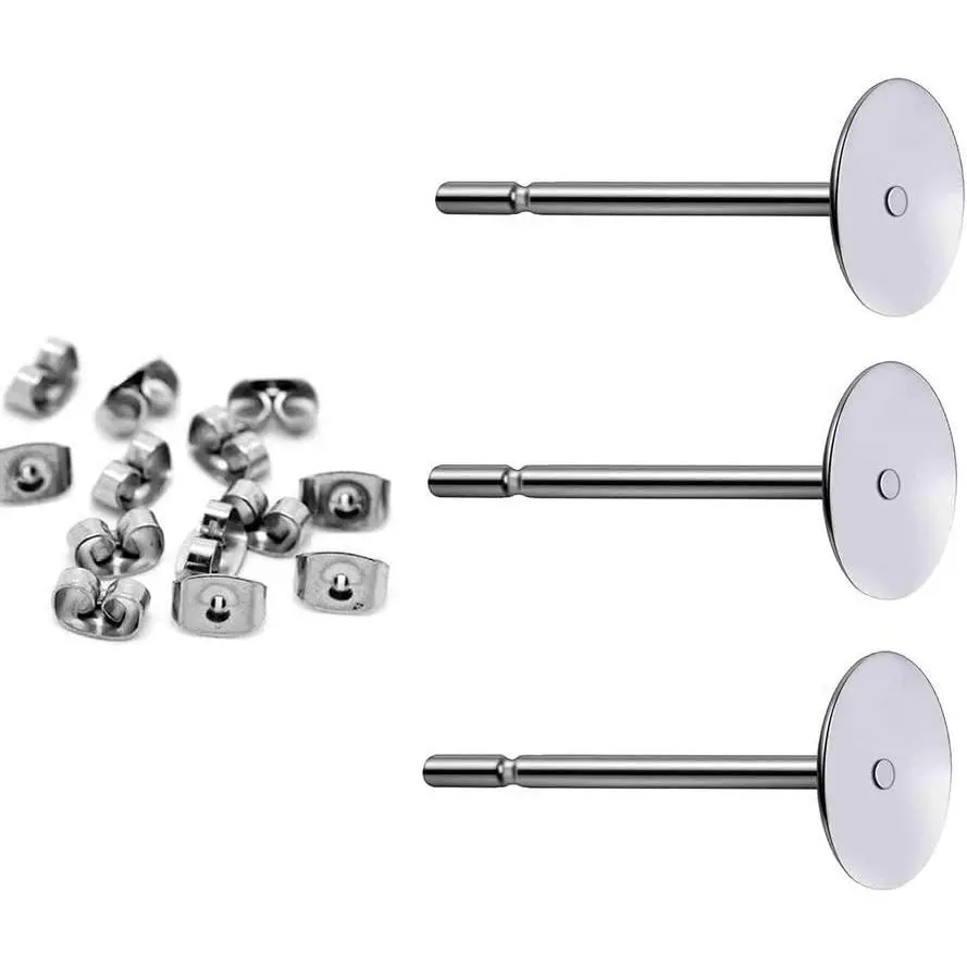 400 count  Stainless Steel Earrings Posts Flat Pad Blank Earring Pin Studs with Butterfly Earring Backs for  Making Findings (5mm)