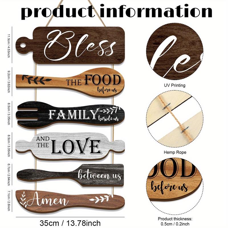 Wooden Kitchen Wall Decor, 1 Set Letter & Kitchen Utensils Pattern Wall Art with Rope, Wall Decor for Home Kitchen and Dining Room