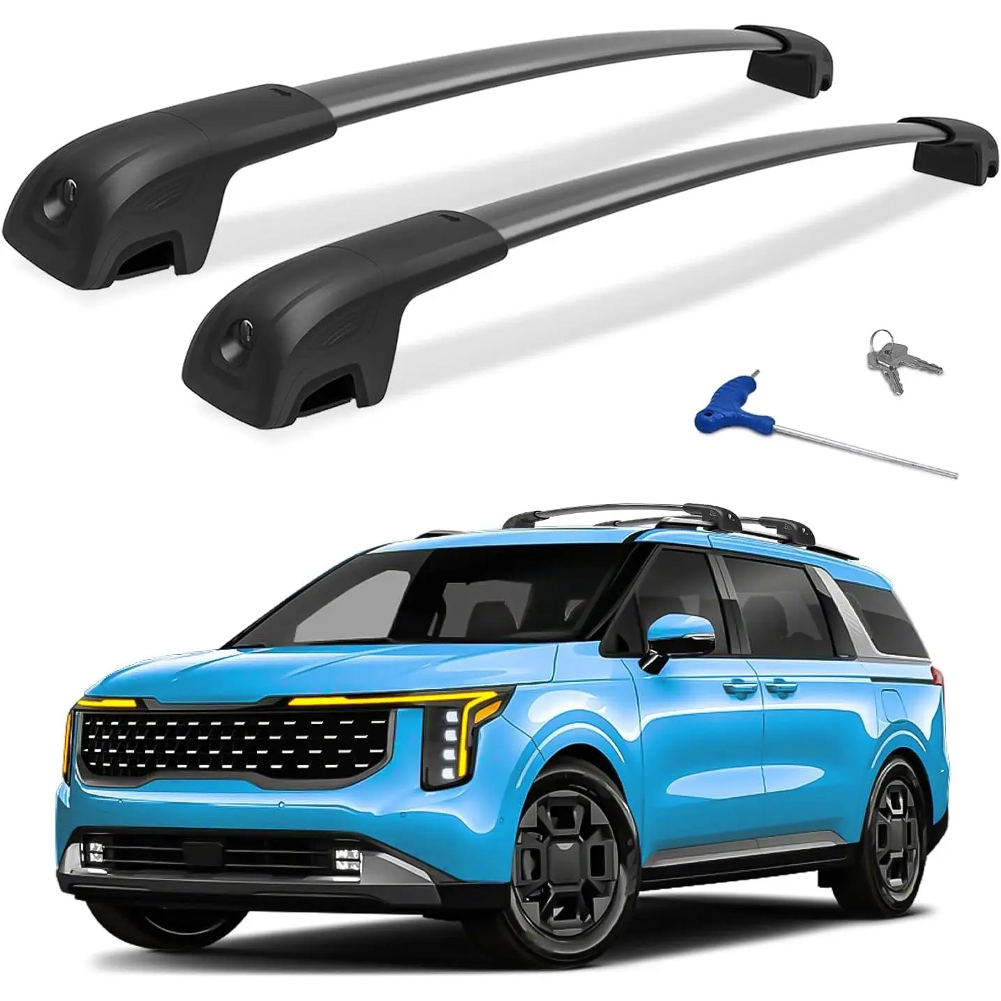 300lbs Roof Rack Cross Bars Compatible with 2022 2023 2024 2025 2026 KIA Carnival & Carnival Hybrid, Heavy Duty Aluminum Roof Rails Crossbars Cargo Bars Canoe Rooftop Black Carrier Luggage.